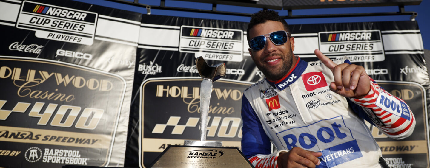 Bubba Wallace Streaks To Convincing NASCAR Cup Victory At Kansas Speedway